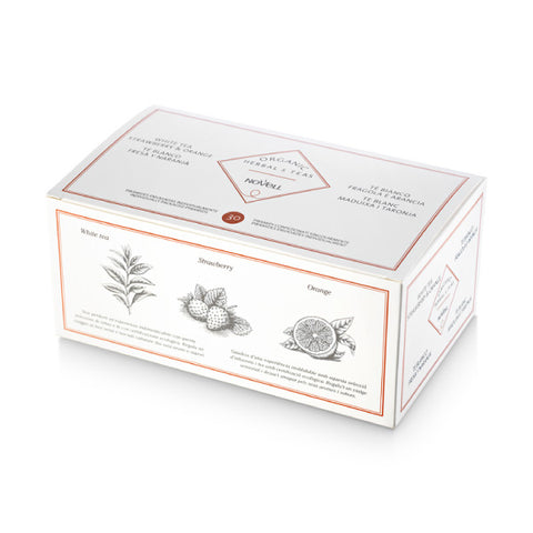 té blanco, fresa y naranja - caja 30 pirámides